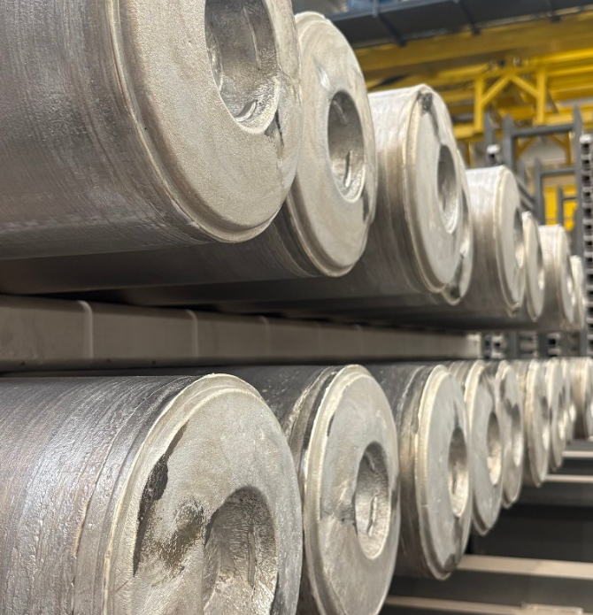 Aluminium billets stored at the facility